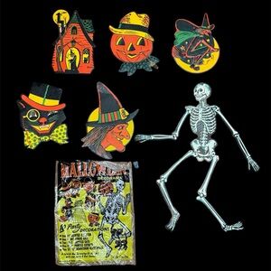 Vintage Beistle Halloween Decorama 1950s-60s Halloween Decor Lot Paper Jointed